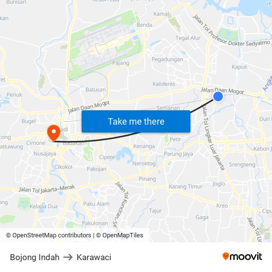 Bojong Indah to Karawaci map