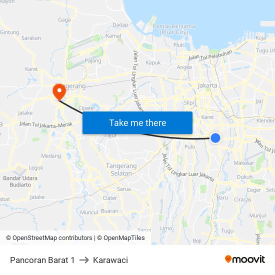 Pancoran Barat 1 to Karawaci map