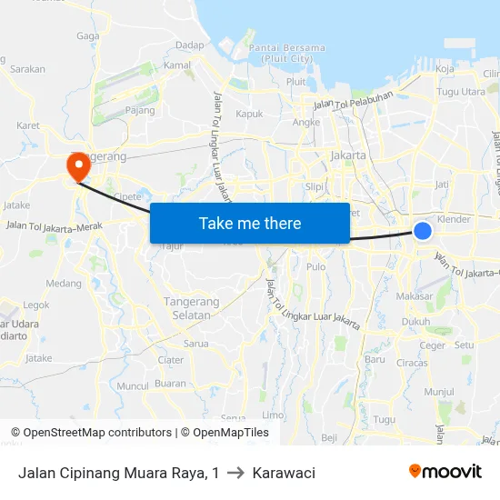 Jalan Cipinang Muara Raya, 1 to Karawaci map