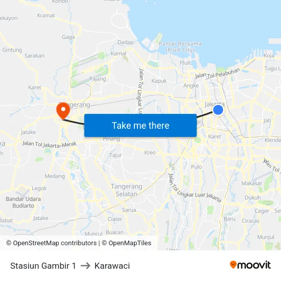 Stasiun Gambir 1 to Karawaci map