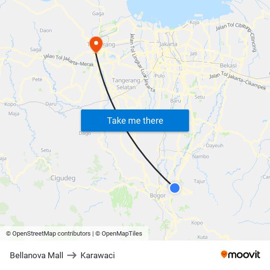 Bellanova Mall to Karawaci map