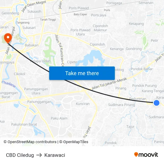 CBD Ciledug to Karawaci map