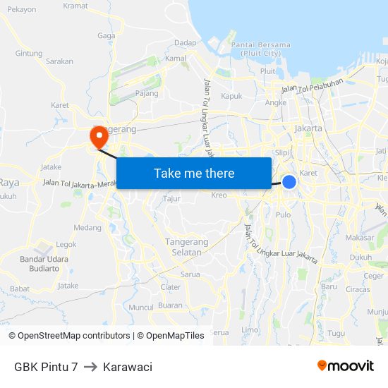 GBK Pintu 7 to Karawaci map