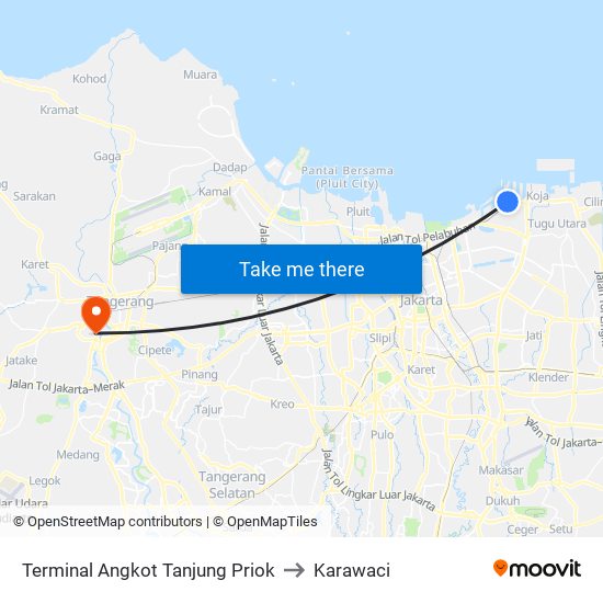 Terminal Tanjung Priok 1 to Karawaci map