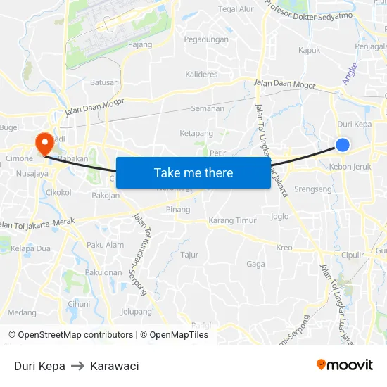 Duri Kepa to Karawaci map