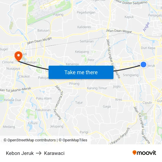Kebon Jeruk to Karawaci map
