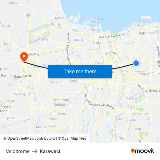 Velodrome to Karawaci map