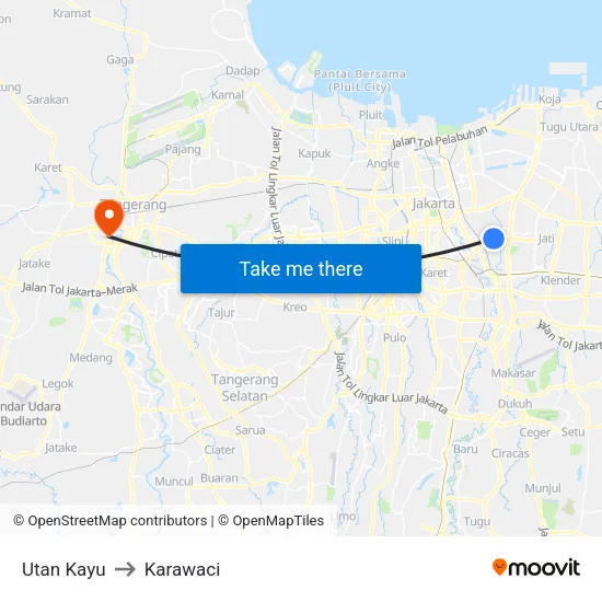 Utan Kayu to Karawaci map