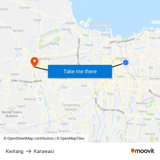 Kwitang to Karawaci map
