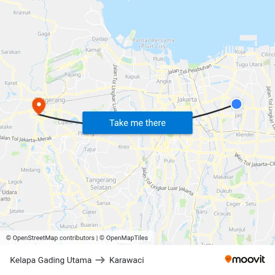 Kelapa Gading Utama to Karawaci map
