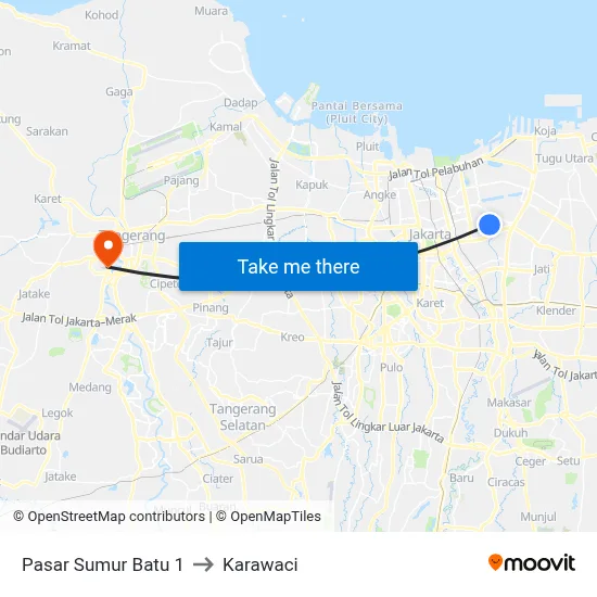 Pasar Sumur Batu 1 to Karawaci map