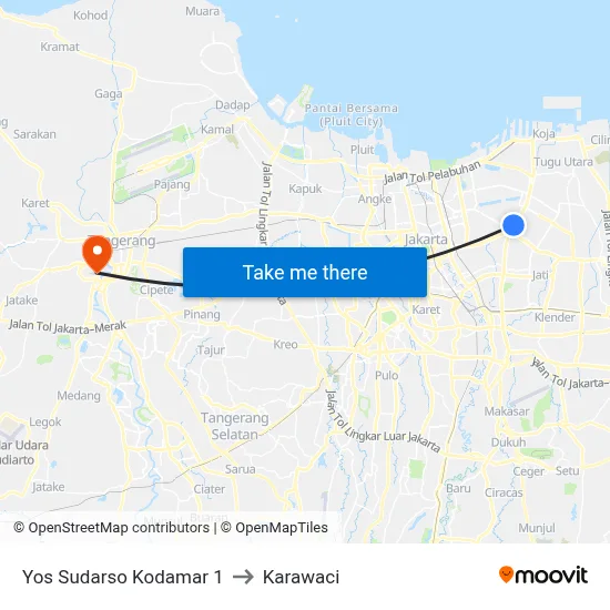 Yos Sudarso Kodamar 1 to Karawaci map