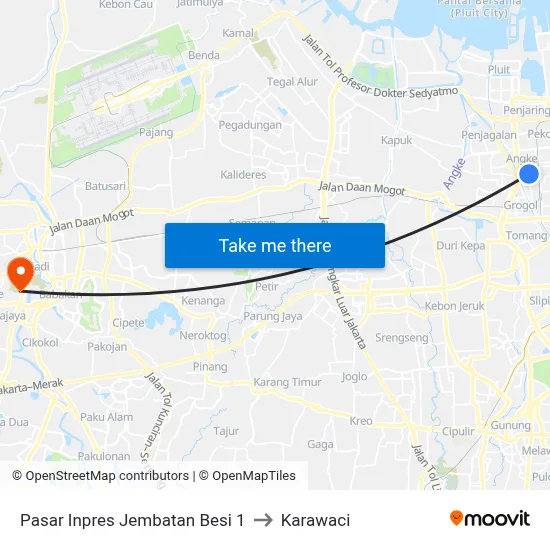 Pasar Inpres Jembatan Besi 1 to Karawaci map