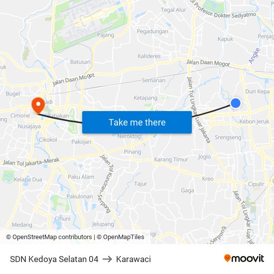 SDN Kedoya Selatan 04 to Karawaci map