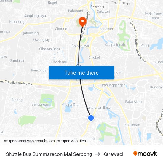 Shuttle Bus Summarecon Mal Serpong to Karawaci map