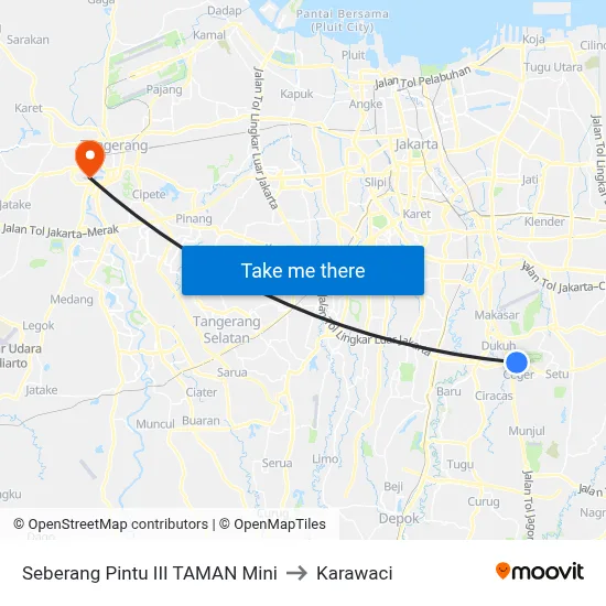 Seberang Pintu III TAMAN Mini to Karawaci map