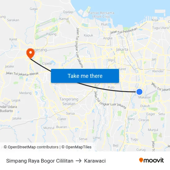 Simpang Raya Bogor Cililitan to Karawaci map