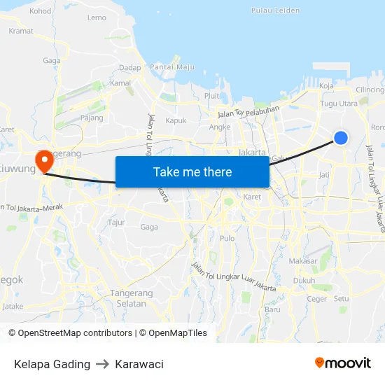 Kelapa Gading to Karawaci map
