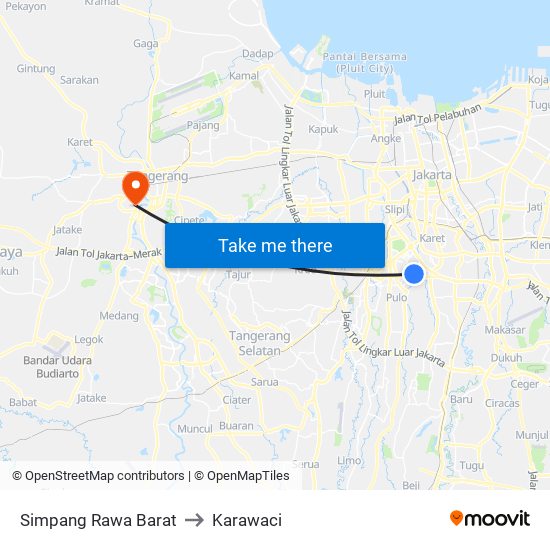 Simpang Rawa Barat to Karawaci map