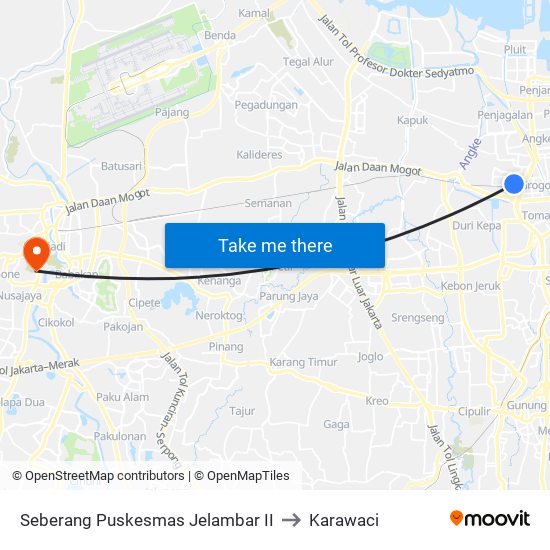 Seberang Puskesmas Jelambar II to Karawaci map