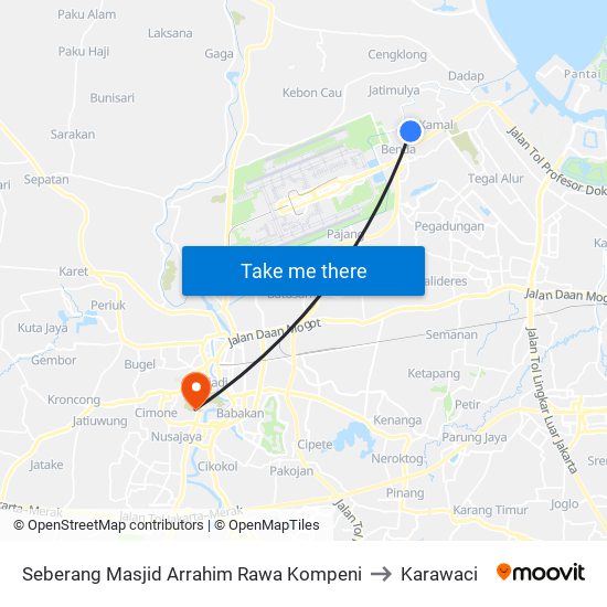 Seberang Masjid Arrahim Rawa Kompeni to Karawaci map