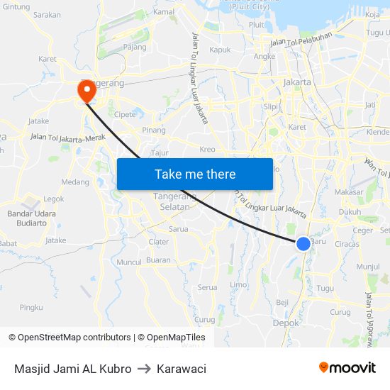 Masjid Jami AL Kubro to Karawaci map