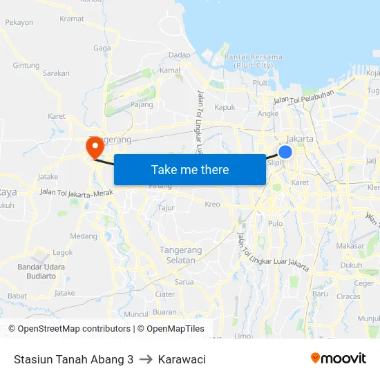 Stasiun Tanah Abang 3 to Karawaci map