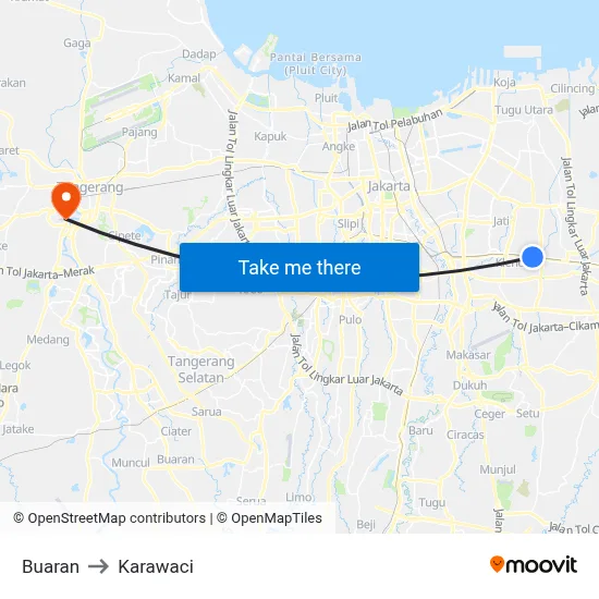 Buaran to Karawaci map