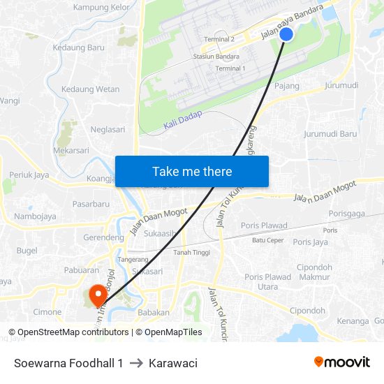 Soewarna Foodhall 1 to Karawaci map