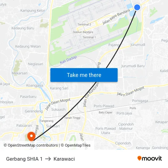 Gerbang SHIA 1 to Karawaci map