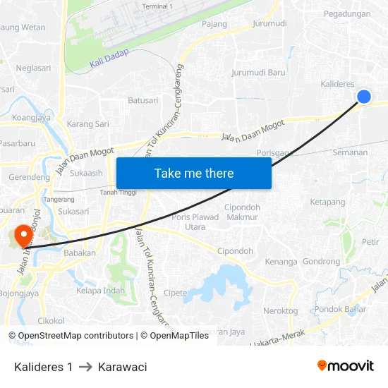 Kalideres 1 to Karawaci map