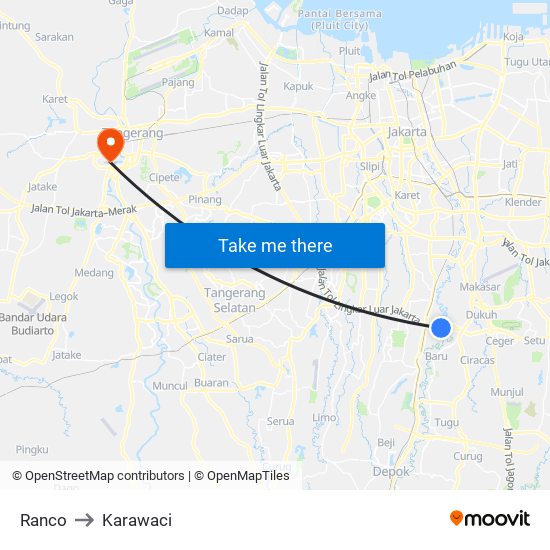 Ranco to Karawaci map