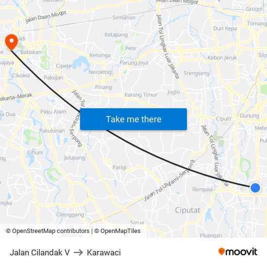 Jalan Cilandak V to Karawaci map