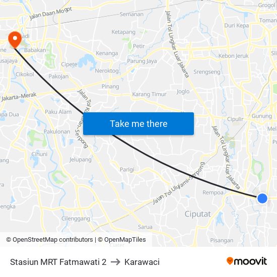 Stasiun MRT Fatmawati 2 to Karawaci map