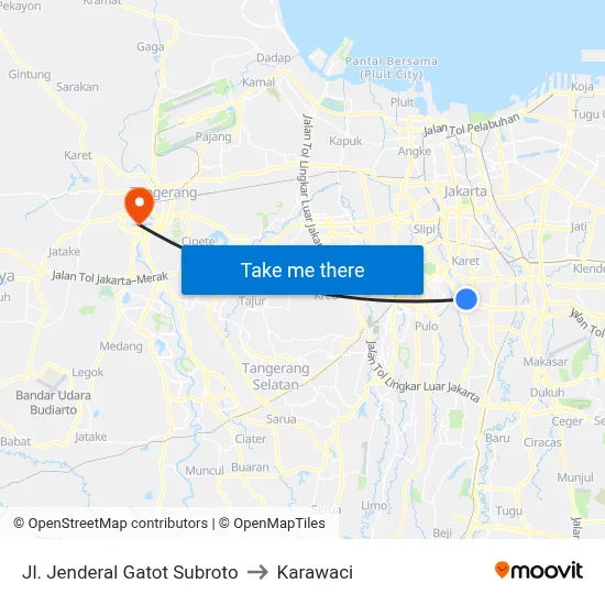 Jl. Jenderal Gatot Subroto to Karawaci map