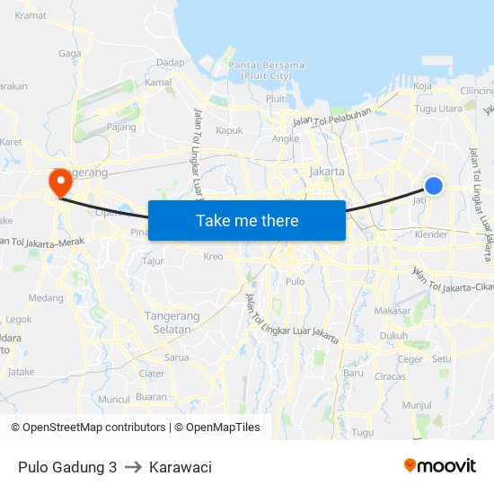 Pulo Gadung 3 to Karawaci map