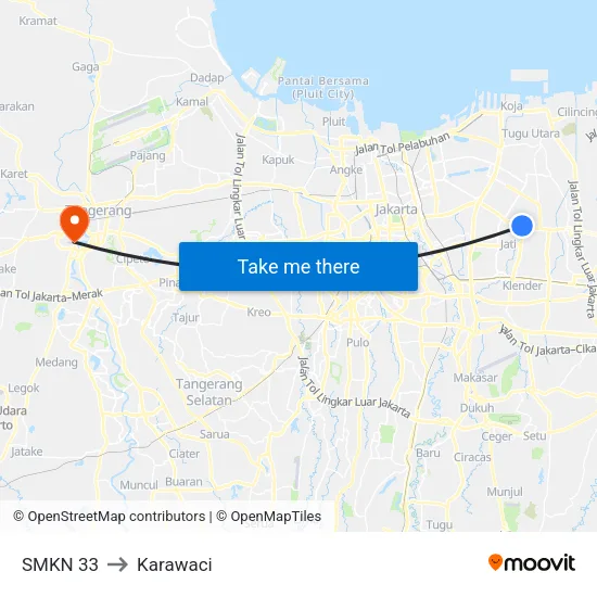 SMKN 33 to Karawaci map