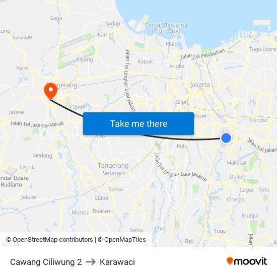 Cawang Ciliwung 2 to Karawaci map