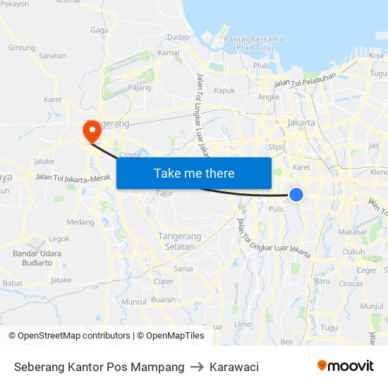 Seberang Kantor Pos Mampang to Karawaci map