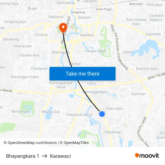 Bhayangkara 1 to Karawaci map