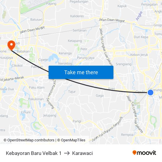 Kebayoran Baru Velbak 1 to Karawaci map