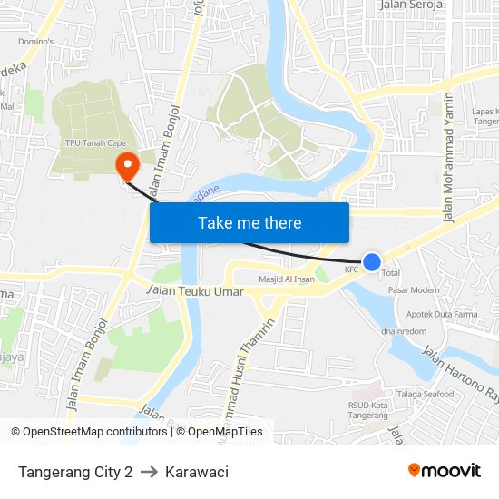 Tangerang City 2 to Karawaci map