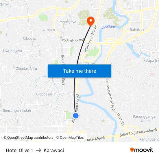 Hotel Olive 1 to Karawaci map