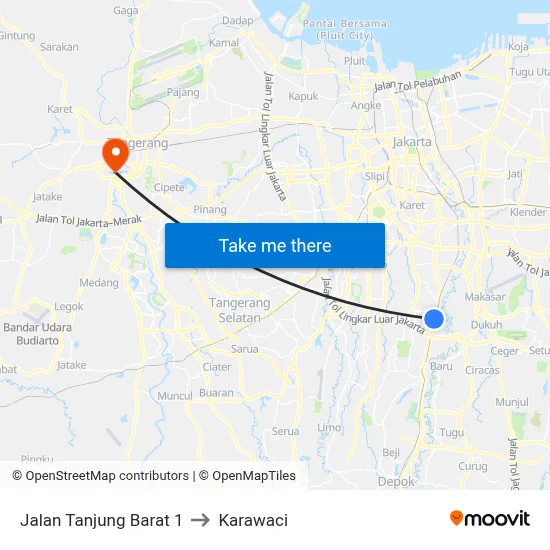 Jalan Tanjung Barat 1 to Karawaci map