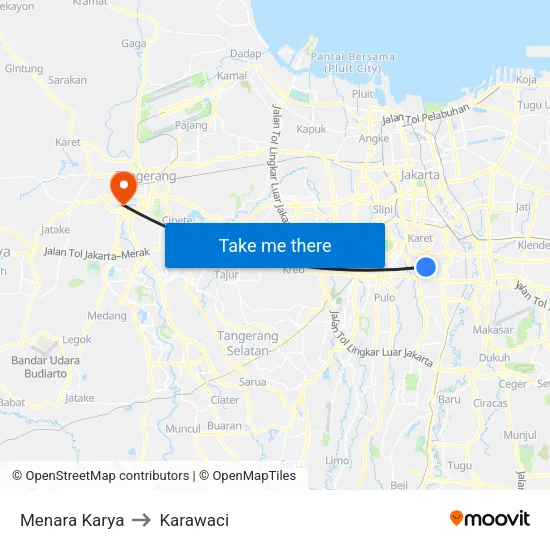 Menara Karya to Karawaci map