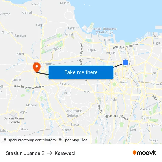 Stasiun Juanda 2 to Karawaci map