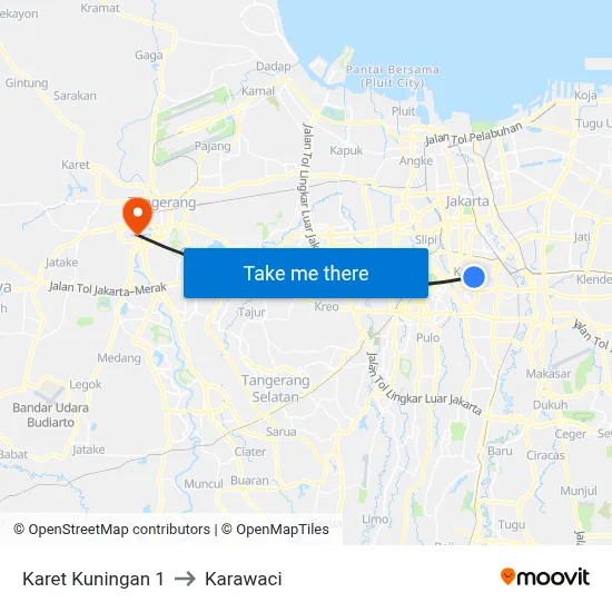 Karet Kuningan 1 to Karawaci map