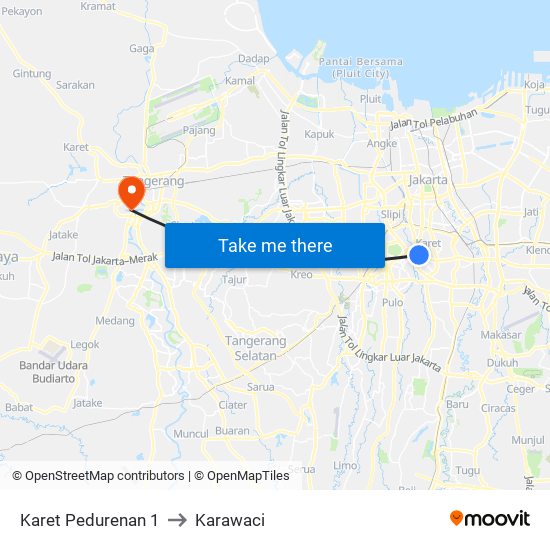 Karet Pedurenan 1 to Karawaci map