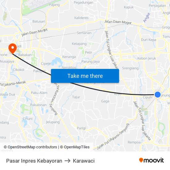 Pasar Inpres Kebayoran to Karawaci map