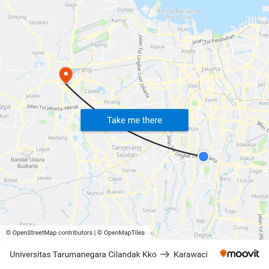Universitas Tarumanegara Cilandak Kko to Karawaci map
